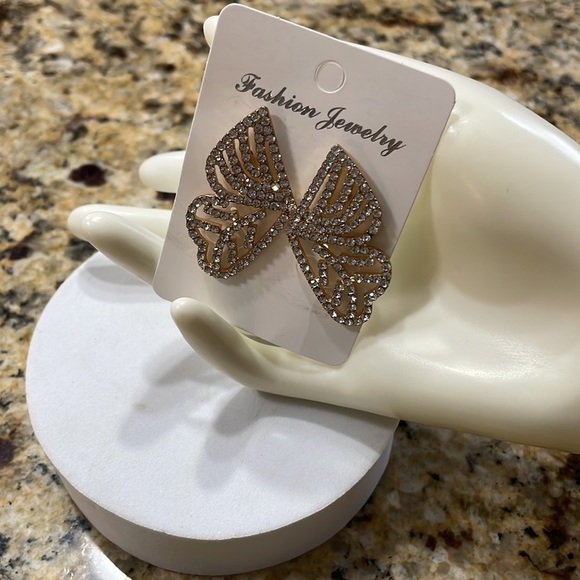 Rhinestone Butterfly Wing Statement Stud Earrings - Picture 12 of 15